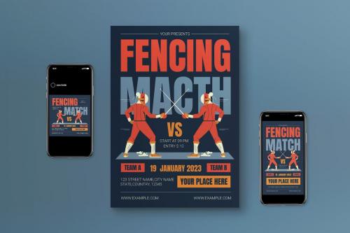 Red Hand Drawn Fencing Match Flyer Set