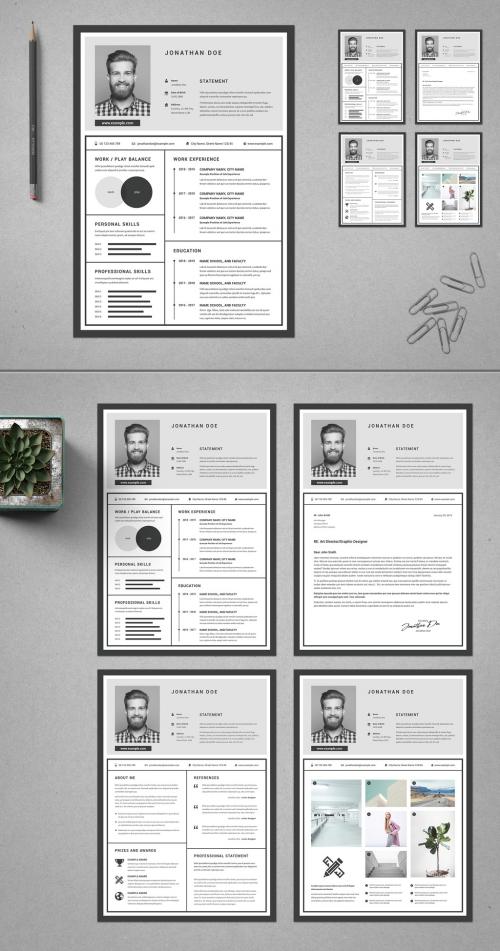 Adobe Stock - Resume and Cover Letter Layout with Gray Accents - 268408257