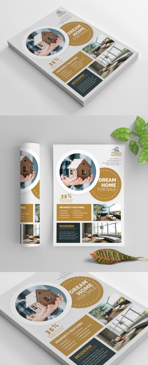 Adobe Stock - Business Flyer Layout with Circular Elements and Brown Accents - 269035347