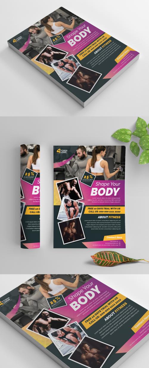 Adobe Stock - Fitness Flyer Layout with Purple and Yellow Accents - 269583840