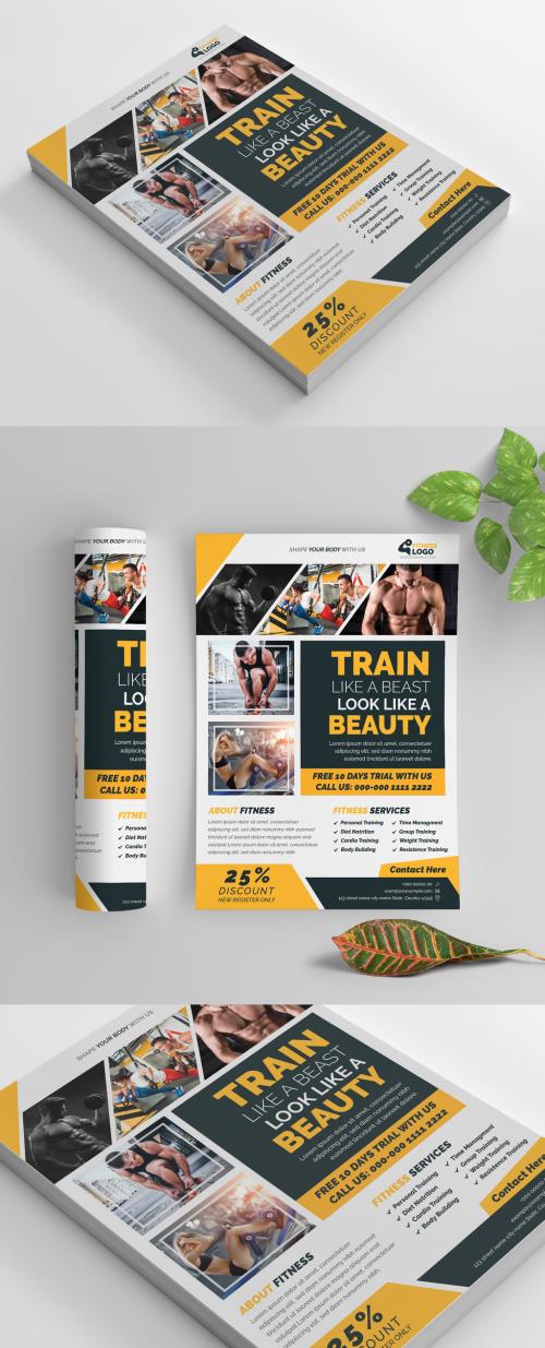Adobe Stock - Fitness Flyer Layout with Yellow Accents - 269583915