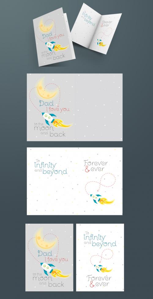 Adobe Stock - Illustrative Father's Day Card Layout with Moon Space Theme - 270069562
