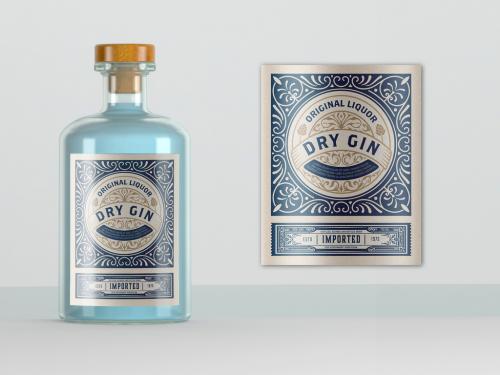 Adobe Stock - Traditional Gin Label Layout with Cream and Teal Accents - 270439738