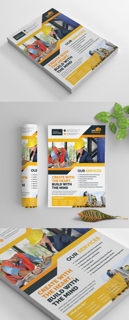 Adobe Stock - Construction Themed Flyer Layout with Yellow and Orange Accents - 270464624