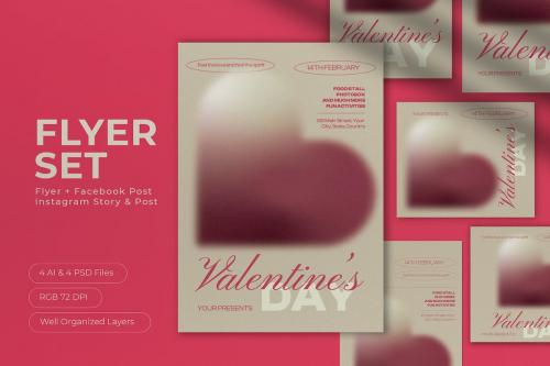 Beige Gradient Valentine\'s Day Flyer Set
