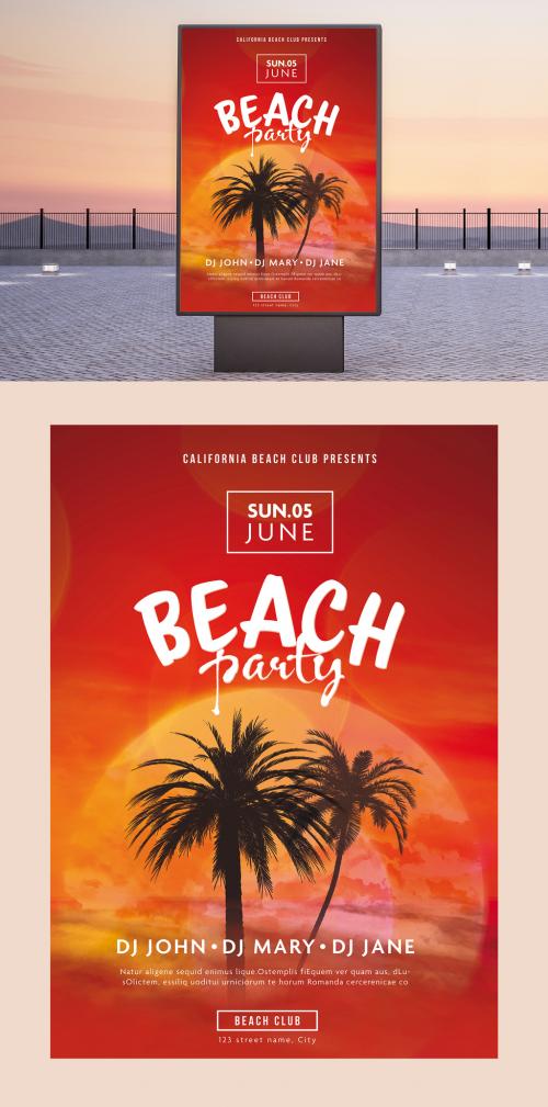 Adobe Stock - Beach Party Layout with Palm Trees - 271296918