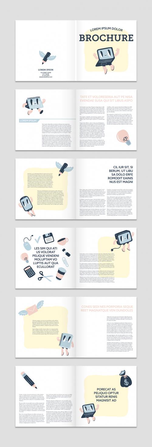 Adobe Stock - Brochure Layout with Pastel Office Illustrations - 271510090