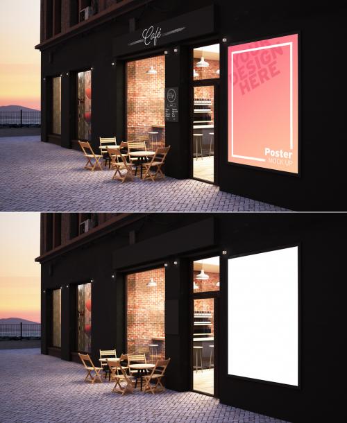Adobe Stock - Cafe Storefront with Poster Mockup - 272010225