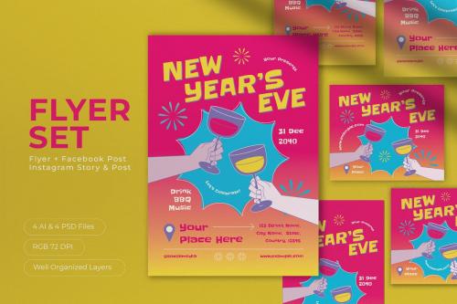 Pink Gradient New Year\'s Eve Flyer Set