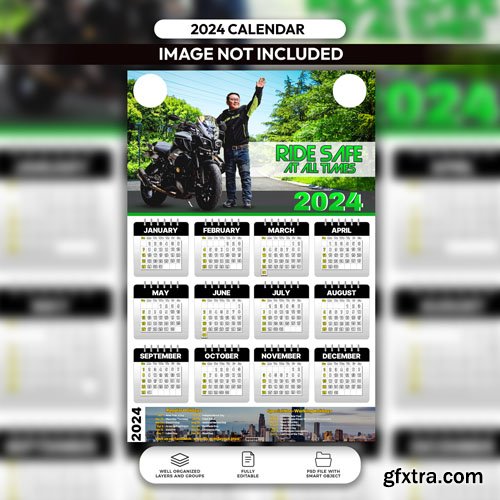 PSD moto riders calendar 2024 layout design template