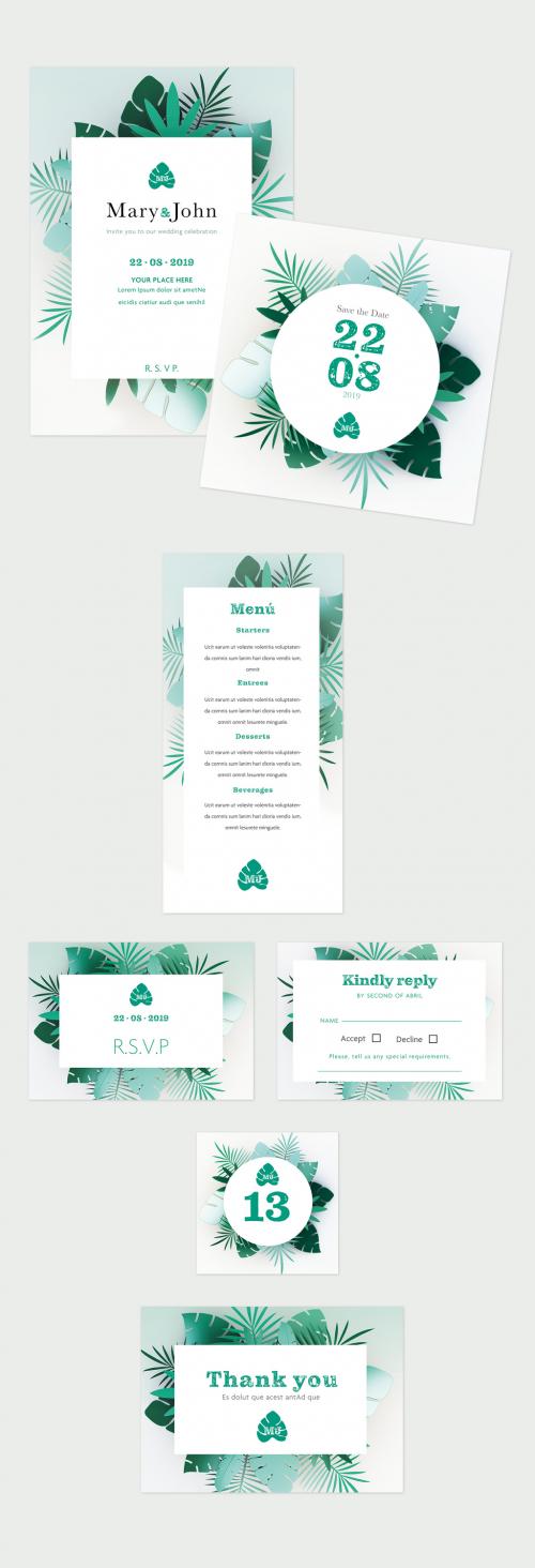Adobe Stock - Wedding Suite with Tropical Leaf Illustrations - 274957734