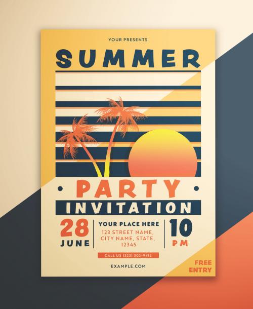 Adobe Stock - Summer Invitation Flyer Layout with Gradient Sunset Graphic - 274984331