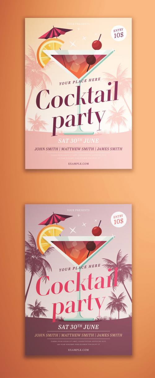 Adobe Stock - Cocktail Party Flyer Layout with Palm Trees - 274984336