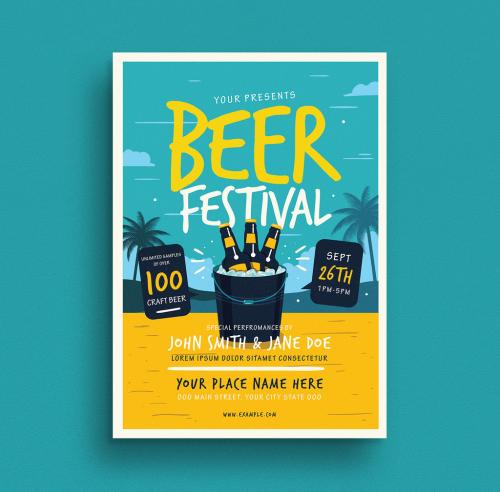 Adobe Stock - Summer Beer Festival Flyer Layout with Graphic Elements - 277764385