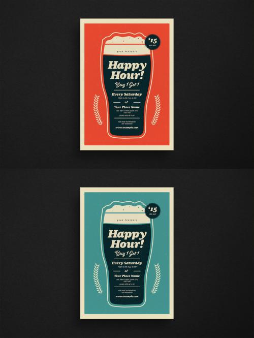 Adobe Stock - Happy Hour Beer Flyer Layout with Graphic Elements - 277764404