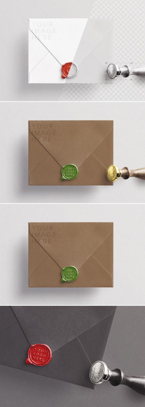Adobe Stock - Envelope with Wax Seal and Stamp Mockup - 277945269