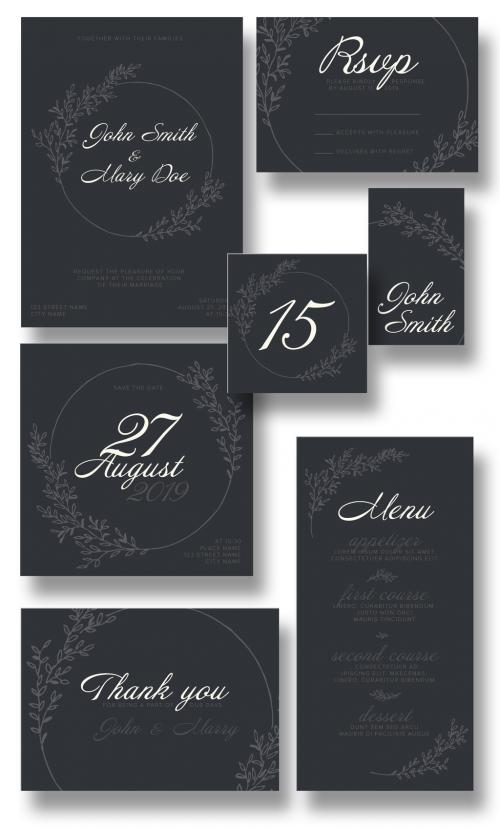 Adobe Stock - Charcoal Wedding Suite with Graphic Floral Elements - 278072347