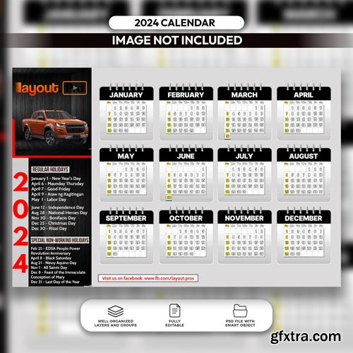 PSD 2024 layout car dealership design template calendar