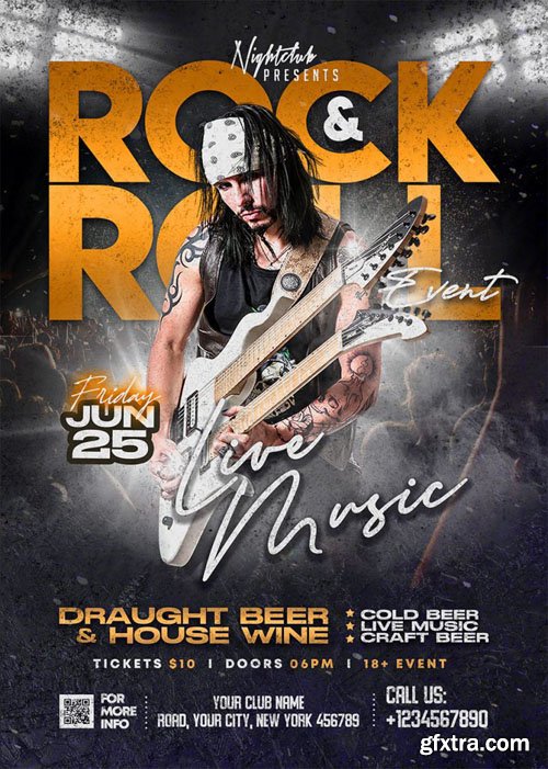 Rock and Roll Live Event Flyer PSD
