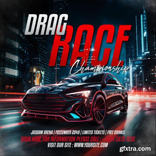 Drag race car-exhibition auto show social media flyer templates