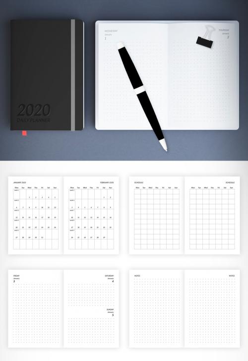 Adobe Stock - Minimalist Daily Planner Notebook Layout - 279859888