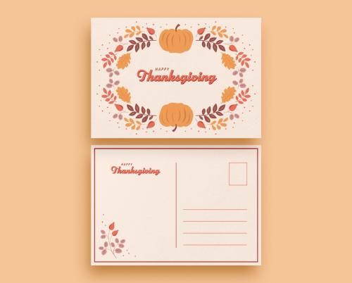 Adobe Stock - Thanksgiving Card Layout with Leaf and Pumpkin Illustrations - 280084457