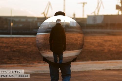 Portrait Of Person With Sphere Effect