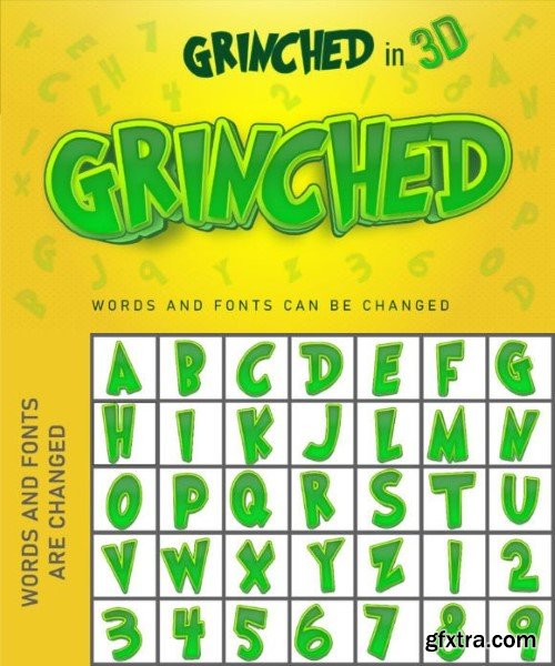 Grinched Font in 3D, Christmas Alphabet