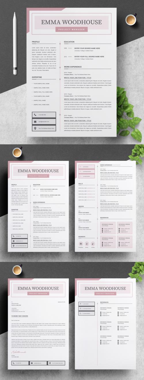 Adobe Stock - Resume Layout Set with Light Maroon Color Header - 282312781