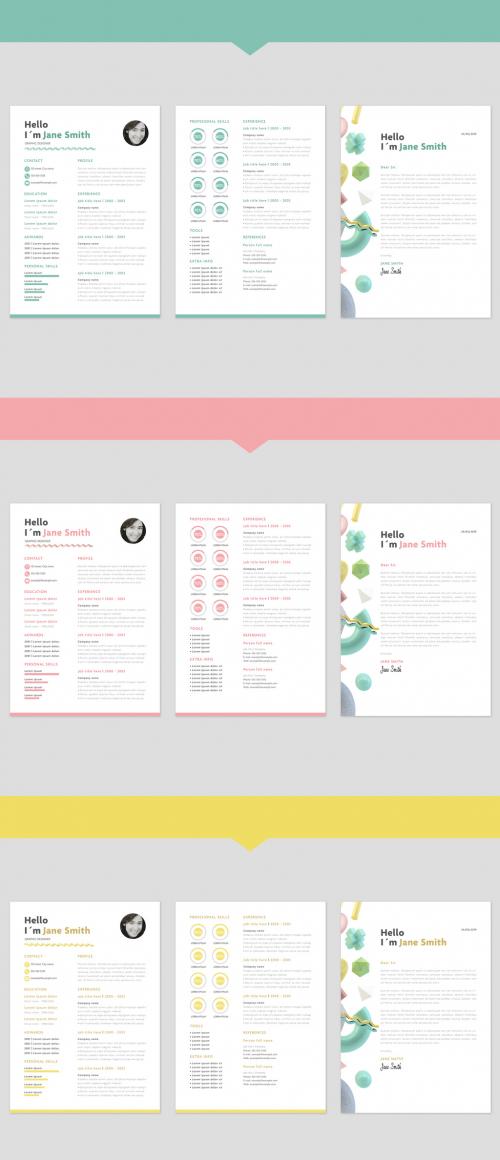 Adobe Stock - Resume and Cover Letter Set with Memphis-Style Illustrations - 282910283