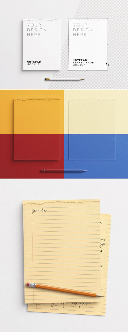 Adobe Stock - Notepad with Torn Page and Pencil Mockup - 283567785