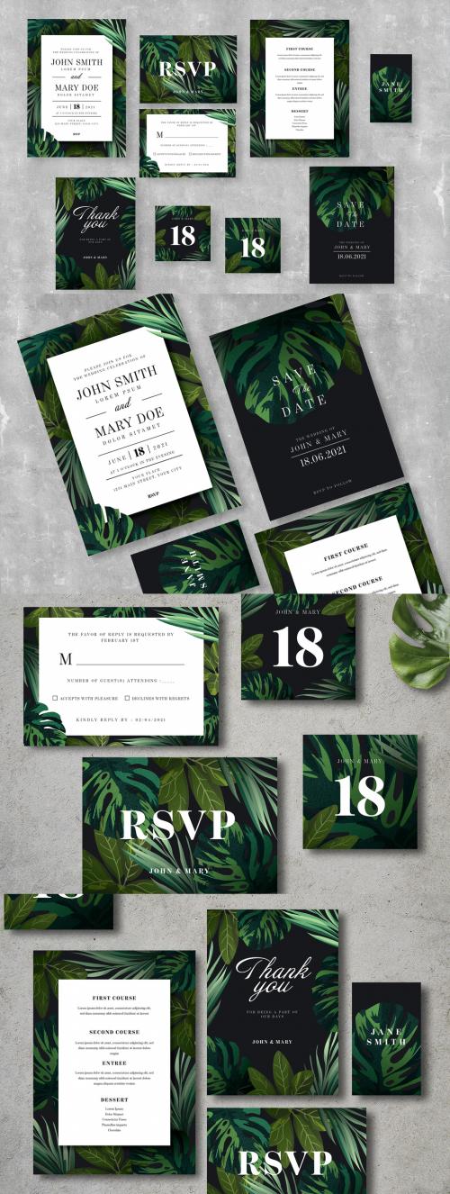Adobe Stock - Wedding Suite Layouts with Illustrative Tropical Leaves - 283573180