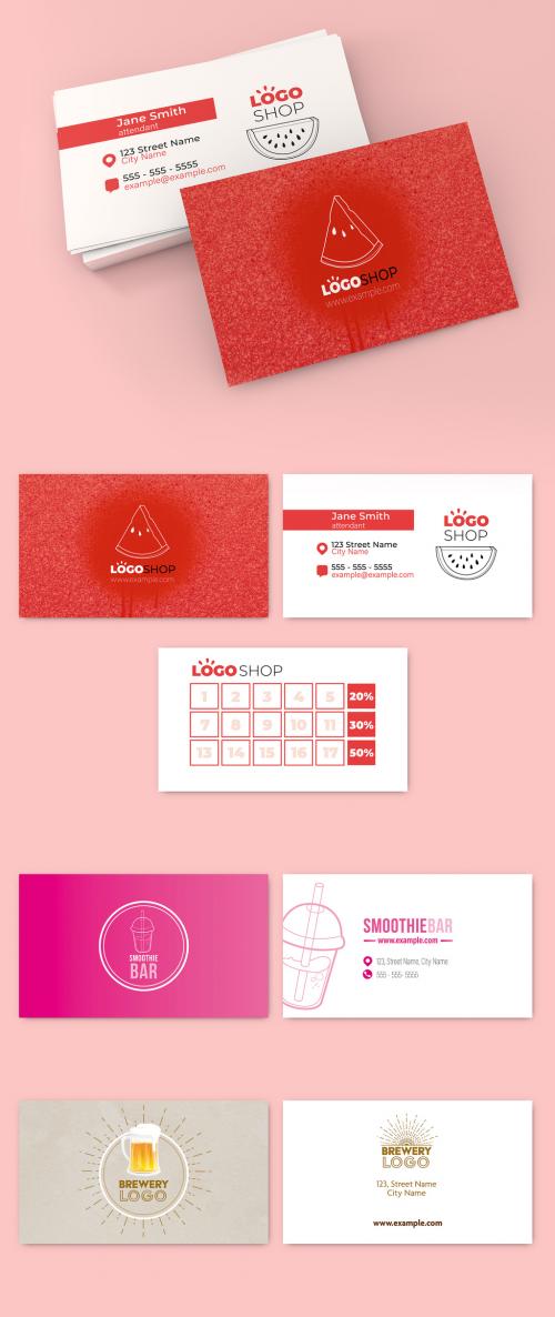 Adobe Stock - Business Card Layout Set with Beverage Illustration Elements - 284400548