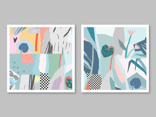Adobe Stock - Abstract Illustrative Floral Cards Layout Set - 285318256