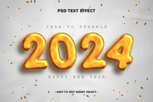 New Year 2024 Golden Balloon Text Effect Psd