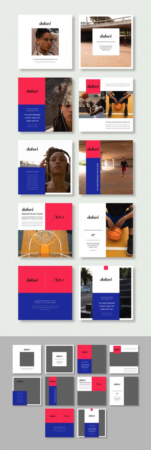 Adobe Stock - Bright Red and Blue Social Media Post Layout Set - 287640365
