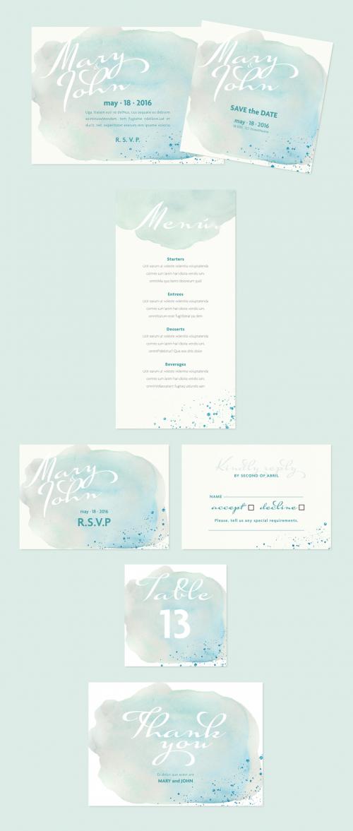 Adobe Stock - Wedding Layout Set with Watercolor Elements - 288735471