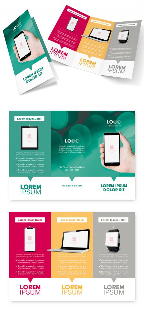 Adobe Stock - Trifold Brochure Layout with Digital Devices - 290148738