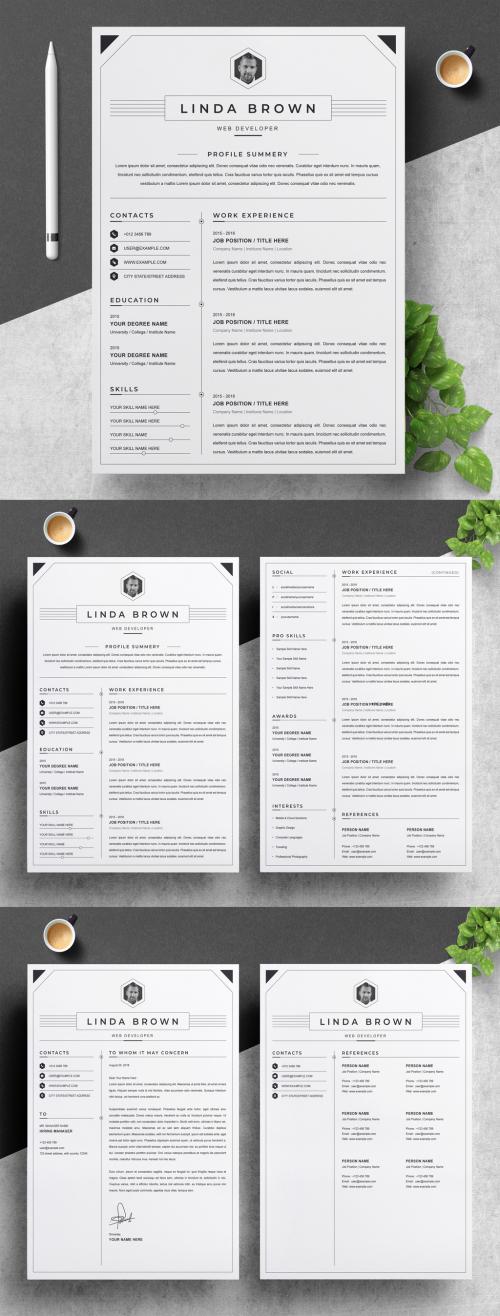 Adobe Stock - Clean Resume Layout Set with Border - 290395943