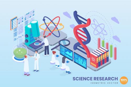 Isometric science Research Vector Concept