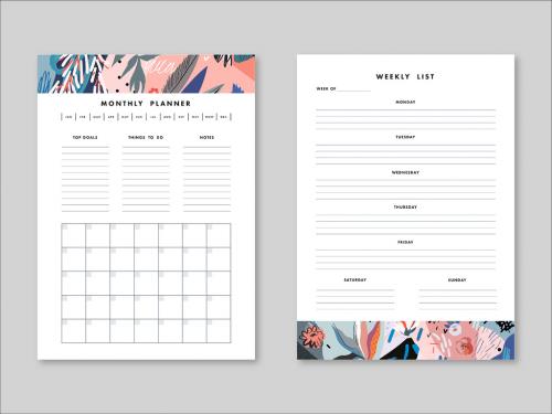 Adobe Stock - Weekly and Monthly Planner Layout with Illustrative Elements - 291384631