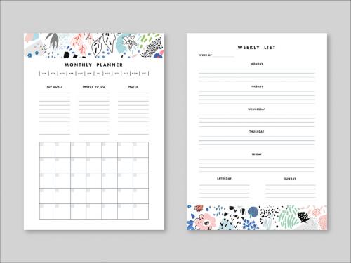 Adobe Stock - Weekly and Monthly Planner Layout with Illustrative Elements - 291384643