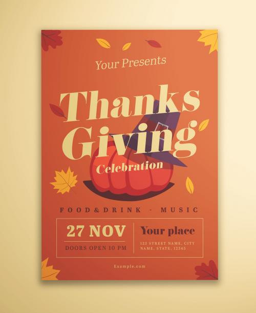 Adobe Stock - Thanksgiving Flyer Layout with Illustrative Elements - 292030927