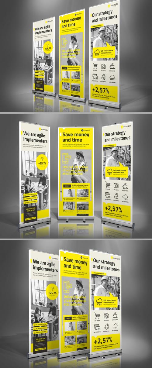 Adobe Stock - Beige Roll-up Banner Layout with Yellow Accents - 292184762