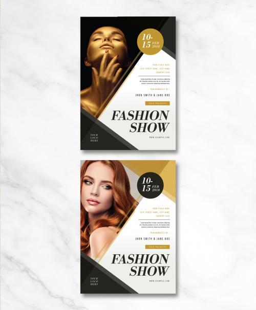 Adobe Stock - Fashion Show Flyer Layout with Gold Accents - 293680719
