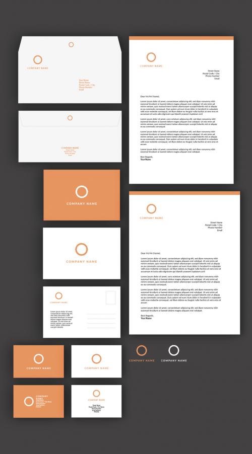 Adobe Stock - Business Stationary Set Layout with Orange Accents - 294890526