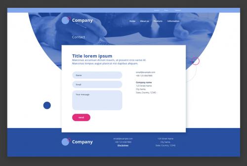Adobe Stock - Contact Page Website Design Layout with Blue and Pink Accents - 294951488