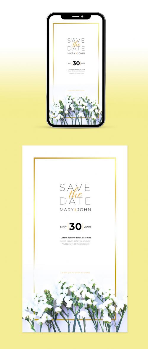 Adobe Stock - Digital Wedding Invitation Layout with Gold Border - 296074847