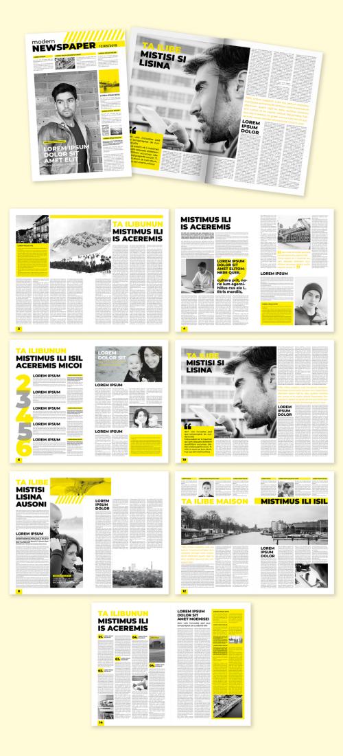Adobe Stock - Minimal Newspaper Layout with Yellow Accents - 296074953