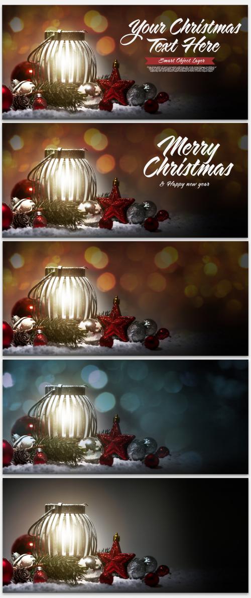 Adobe Stock - Winter Holiday Scene Text Mockup with Lantern - 296787417